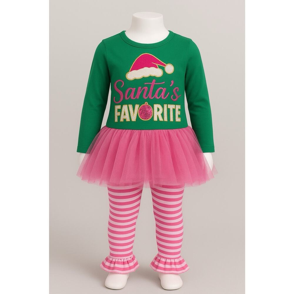 Counting Daisies Toddler Girls Holiday Tutu Set Green Christmas Outfit 18m